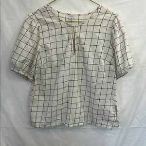 Old Navy Cream Boxy Blouse with Mandarin Collar